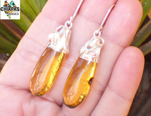 Aretes Con Gotas De Ámbar Auténtico Y Plata Ley / V. Luz Uv