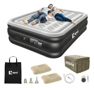 Colchão Inflável Queen Nepul Duplo Com 2 Travesseiro Inflável NE-999 cor Cinza