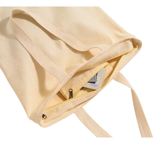 Sacola Ecobag 48x40cm Em Algodão Com Zíper Safe Topget Cor Palha