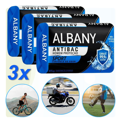 3 Sabonete Albany Masculino Sport Proteção Controle De Odor