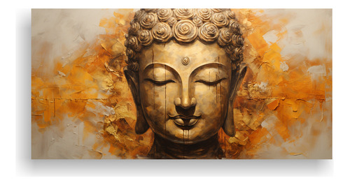 80x40cm Cuadro Simétrico Estilo Abstracto Buddha Face Oro