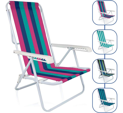 Cadeira De Praia Mor Aço Carbono Reclinável Cores Diversas