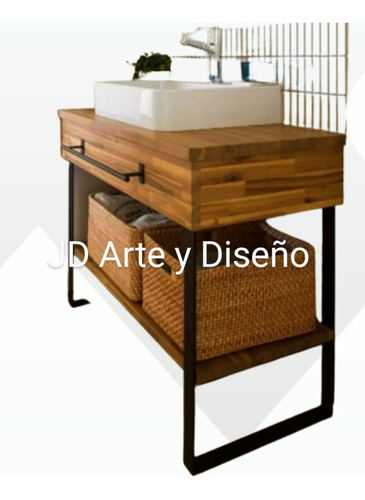 Mueble Para Bacha De Baño. Hierro Y Madera Jd Arte Y Diseño.