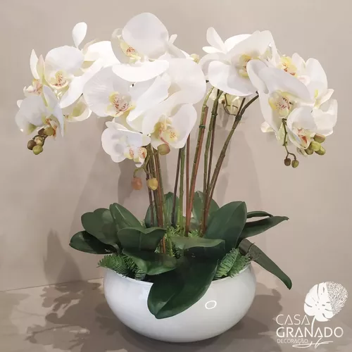 Arranjo De Orquídea Branca Toque Real Luxo No Vaso Branco
