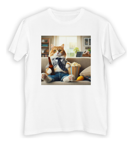 Remera Niño Gato Relax Despues Del Trabajo En Sillon