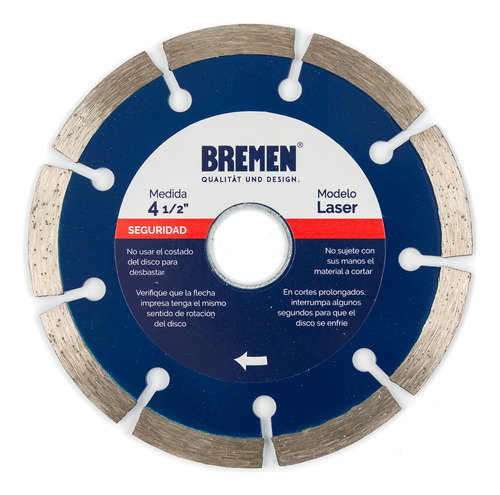 Disco Corte Diamantado Bremen Segmentado Laser 4-½ 4526 Dgm