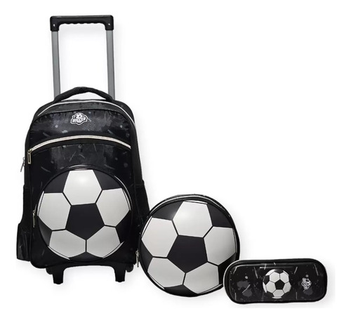 Kit Mochila Escolar Infantil Rodinhas Masculina Futebol Bola