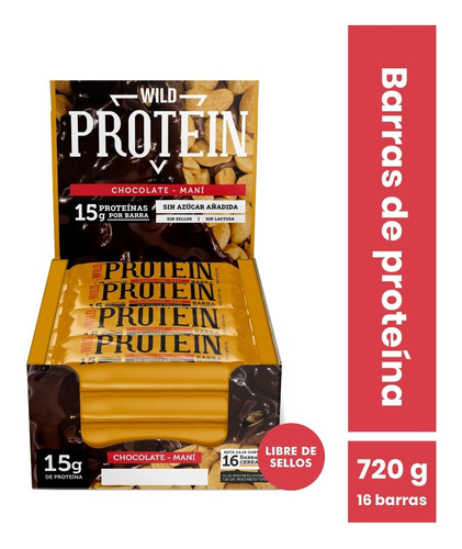 Imagen 1 de 1 de Wild Protein Chocolate-maní 16 Unidades