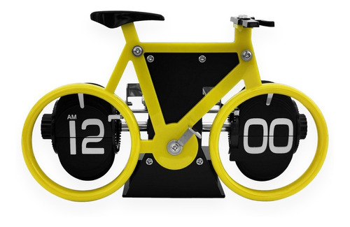 Reloj Decorativo Flip De Escritorio Bicicleta Amarillo