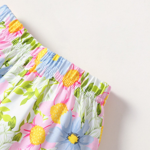 Conjunto Verano Niña Con Moño Y Estampado Floral Multicolor Azul 18-24 M