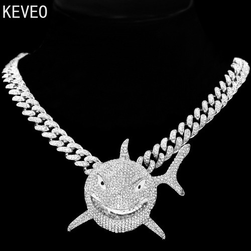 Collar Cubano Con Colgante De Tiburón Hiphop Iced Out Chains