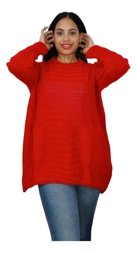 Sweater Maxisweater Lana Acrilica C / 2 Bolsillos Frontales 