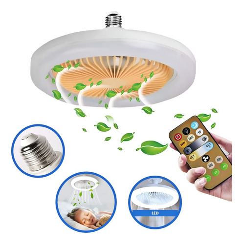 Lampada Ventilador Teto Led Controle Remoto E27 Ajustável 36