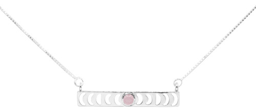 Collar De Plata 925 Vara Lunas Con Piedra De Cuarzo Rosa