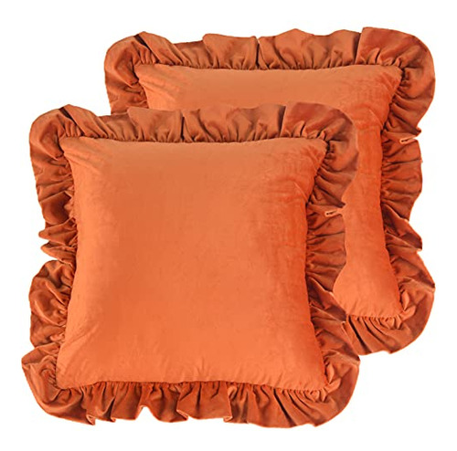 Velvet Ruffle Throw Pillow Covers Couch, Set Of 2 Decor...