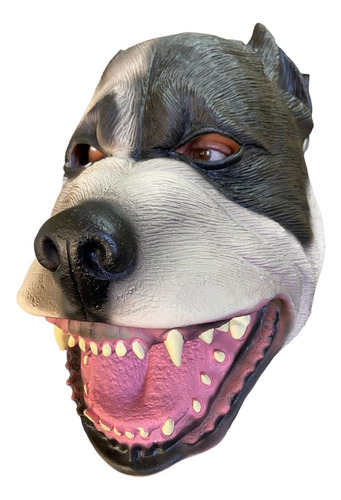 Fantasia Máscara Cachorro Pit Bull Com Dentes- De Látex Cor Cinza