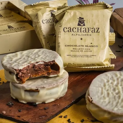 Caja Alfajor Cachafaz Chocolate Blanco Dulce De Leche Pack - $ 117.230,36