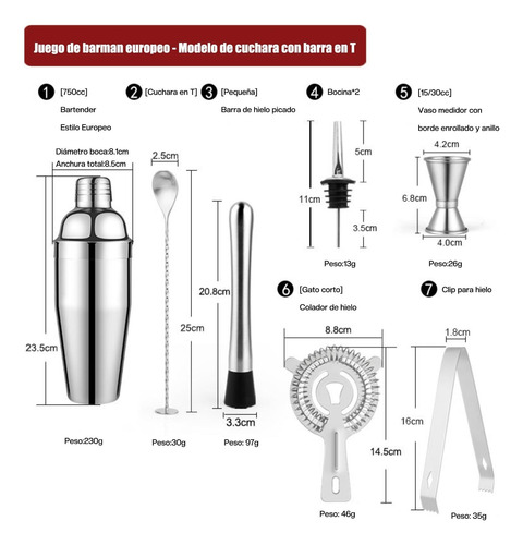 Cocktail Bar Set Kit 8 Pcskits De Coctelería Herramientas