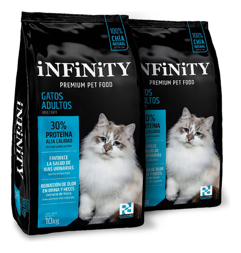 Alimento Gatos Adultos Infinity Premium. 2 Bolsas X 10 Kgs