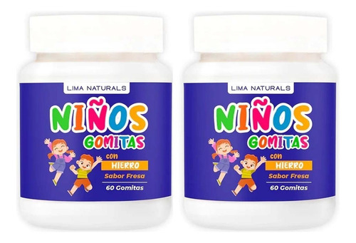 Gomitas Niños 60 Un Con Hierro Y Sabor Fresa Pack 02 Frascos