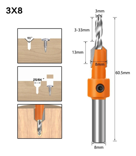 Broca Escariadora 8x3mm Madeiras Em Geral
