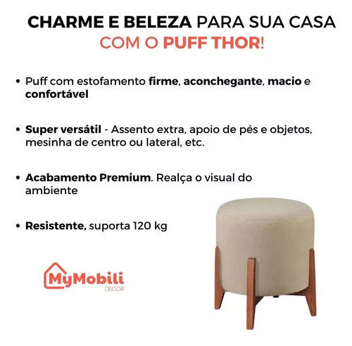 Puff Banqueta Redondo Thor Decorativo Quarto Sala Luxo Bege