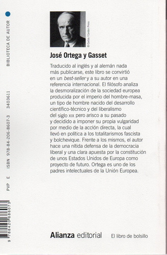Imagen 2 de 3 de La Rebelion De Las Masas - Ortega Y Gasset - Alianza Editor