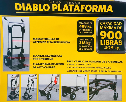 Imagen 2 de 3 de Diablo Plataforma Plegable Para Carga Soporta Hasta 408 Kg
