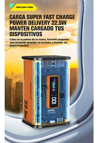 Power Bank 20000 Mah Carga Rápida Master-g Color Naranja