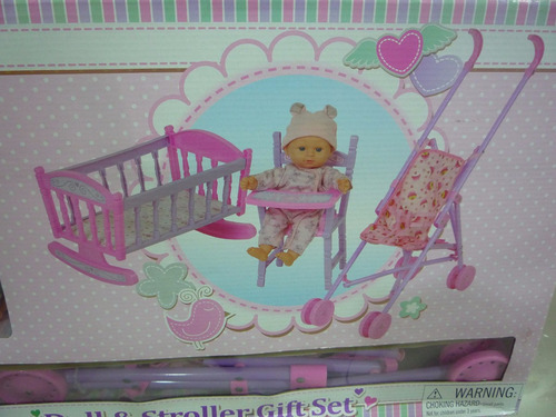 Set De Muñeca,coche,silla Para Comer Y Cuna