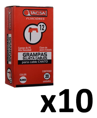 Grampas Sujeta Cable Tacsa N° 12 Para Cable Chato X10 Cajas