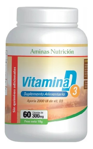 Vitamina D3 2000 Iu 300 Mg 60 Capsulas Aminas Nutricion