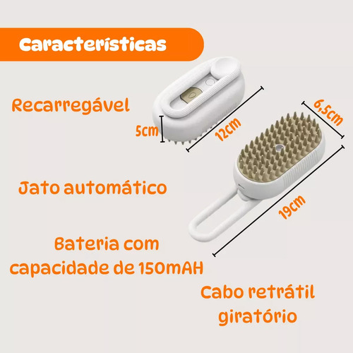 Escova Para Gatos Removedor De Pelos Pet Vapor Com Cabo 360