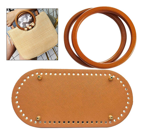 Base De Cuero Pu Y Mango De Madera Para Tejer Bolsa De