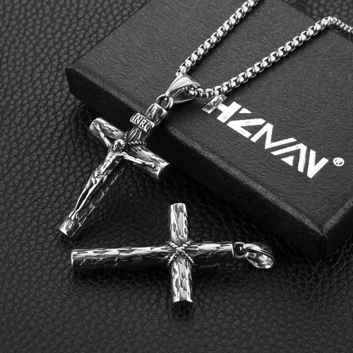 Hzman-collar Con Cruz De Crucifijo De Jesús De Acero De Cruz