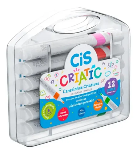 Canetinha Marcador Acrilico Maletinha 12 Cores Cis Criatic