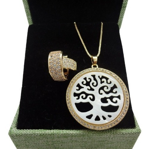 Imagem 1 de 5 de Conjunto Árvore Da Vida Banhado A Ouro 18 K Pinkcat