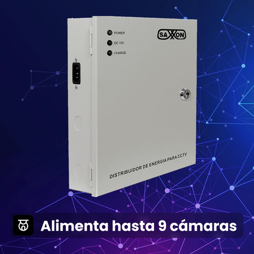 Fuente De Poder De 12 Vcd Saxxon Psu1210-d9b 10 Amperes Para 9 Cámaras Compatible Con Bateria De Respaldo 1.1 Amper Por Canal Protección Contra Sobrecargas Certificación Ul