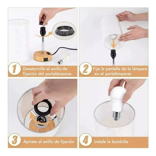 Lámpara de Mesa y Buró (FOCO INCLUIDO), Lámpara de Mesita Control Táctil, Puerto USB & Type-C y 2 salidas de CA, 3 Niveles de Brillo, Lámpara de Escritorio Regulable para Dormitorio, Sala