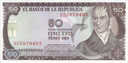 Colombia 50 Pesos 20 Julio 1974