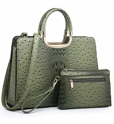 Bolsa Para Dama Verde Militar Tote Cuero Sintético Dasein