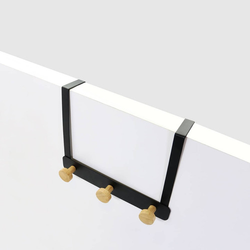 Perchero De Acero Para Puerta Con 3 Perchas De Bambù Color Negro Negro