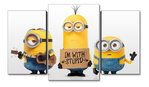 Cuadro Decorativo Moderno Minions Jd-0656 G Tríptico 100x60 Cm Sin Marco
