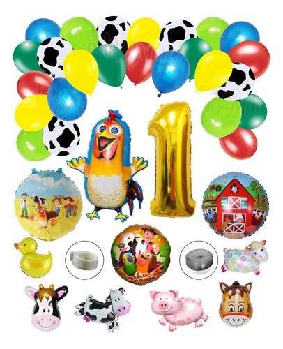 Pack Globos Granja Zenón + Cinta+pegamento+nro