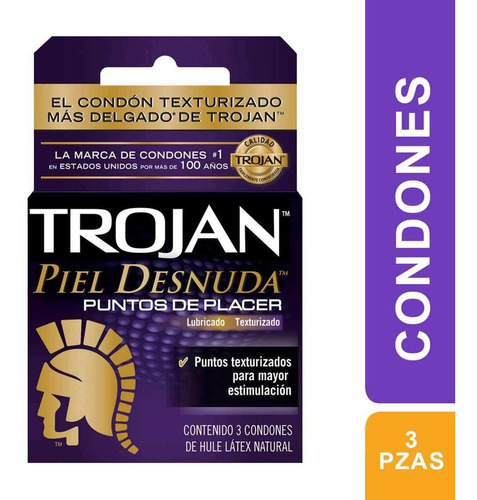 Condones De Látex Trojan Piel Desnuda Puntos De Placer 3 Condones