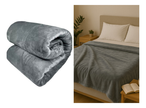 Kit 2 Cobertor Casal Corttex Turim Soft Macio Toque De Seda Liso Cinza