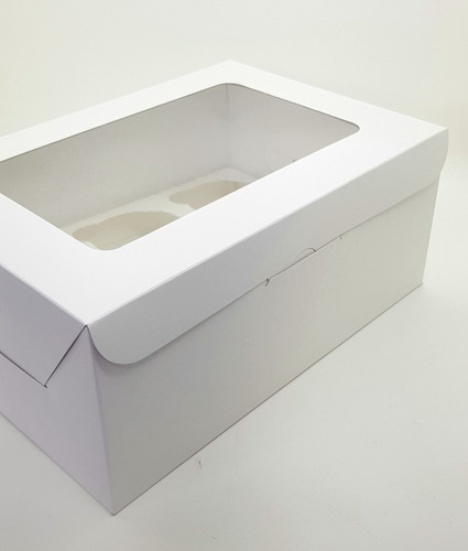 Caja Porta Cupcakes/muffins 6 U. Blanca C/visor Pack X 10 U.