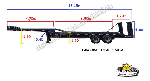 Carreta Semi Reboque Prancha Rebaixada Carrega Tudo 2 Eixos