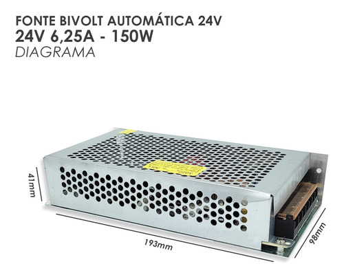 Fonte Chaveada 110/220v Estabilizada 24v 6,25a 150w Bivolt