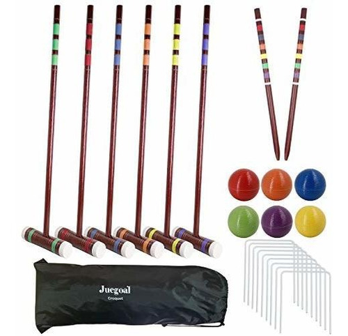 Juegoal Six Player Deluxe Croquet Set Con Mazos De Madera, B